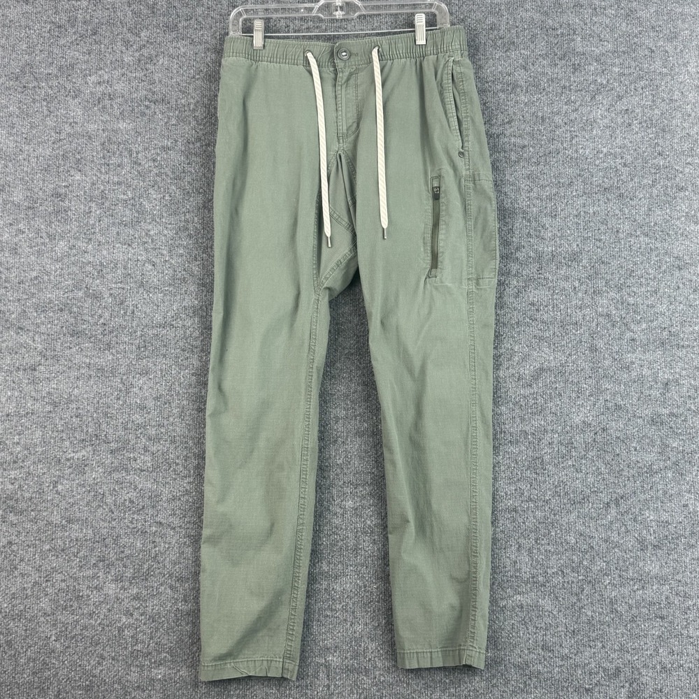 Vuori Cargo Ripstop Pants Mens S Olive Green Drawstring Zip Pocket Utility Hike